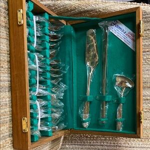 Silver and Brown Flatware Set in Elegant Wooden Case